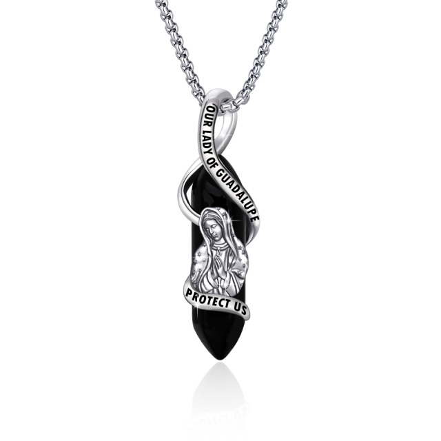 Collana con ciondolo in cristallo di Nostra Signora di Guadalupe in argento sterling con parola incisa-1