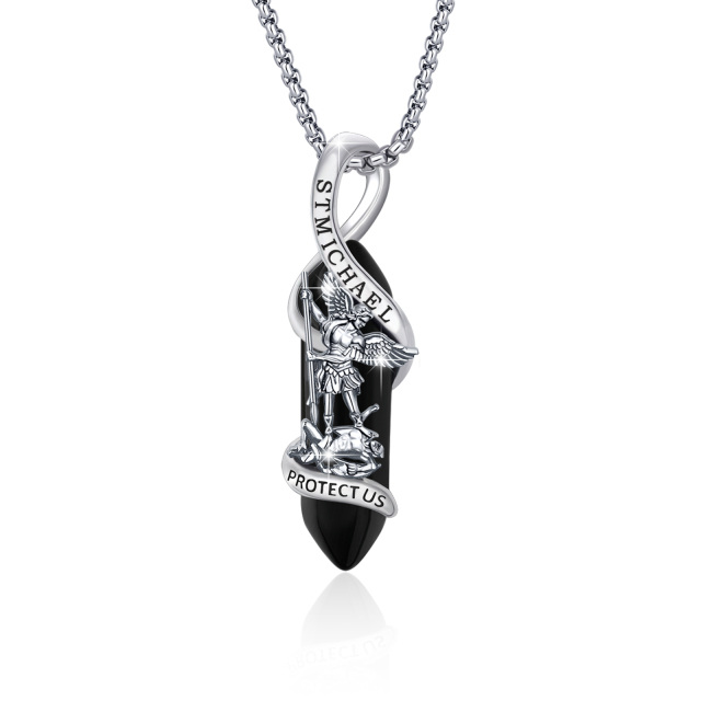 Sterling Silver Crystal Saint Michael Pendant Necklace with Engraved Word-2