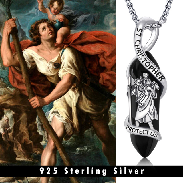 Collar de plata de ley con colgante de cristal de San Cristóbal y palabra grabada-4
