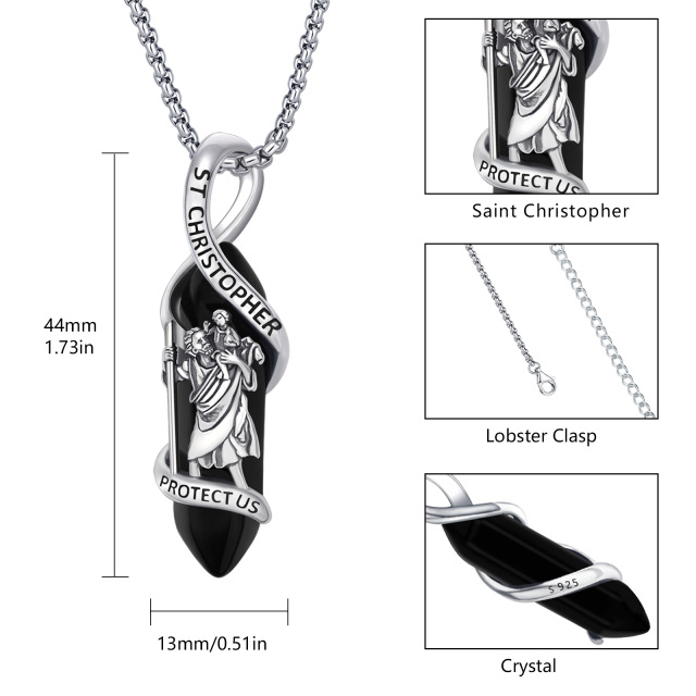 Collar de plata de ley con colgante de cristal de San Cristóbal y palabra grabada-6