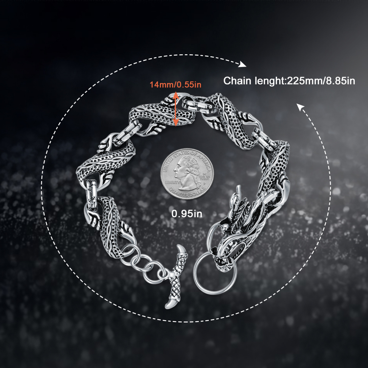 Pulsera de cadena de runas vikingas de dragón chapado en plata retro de acero inoxidable para hombres-5