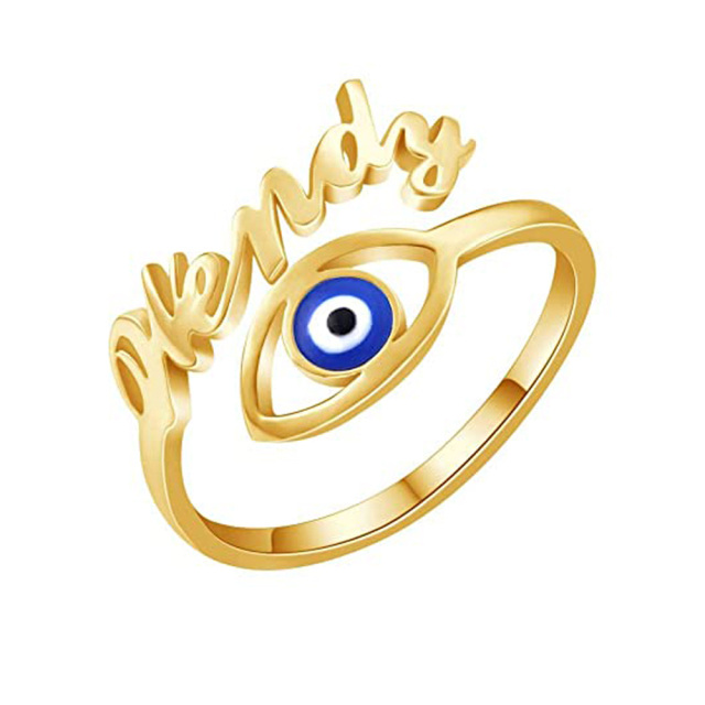 14K Gold Personalized Engraving & Evil Eye Ring-0