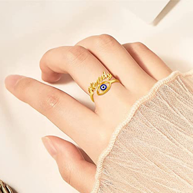 14K Gold Personalized Engraving & Evil Eye Ring-1