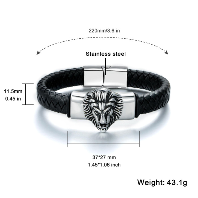 Bracelet en acier inoxydable avec chaîne de lion plaqué argent rétro pour hommes-5