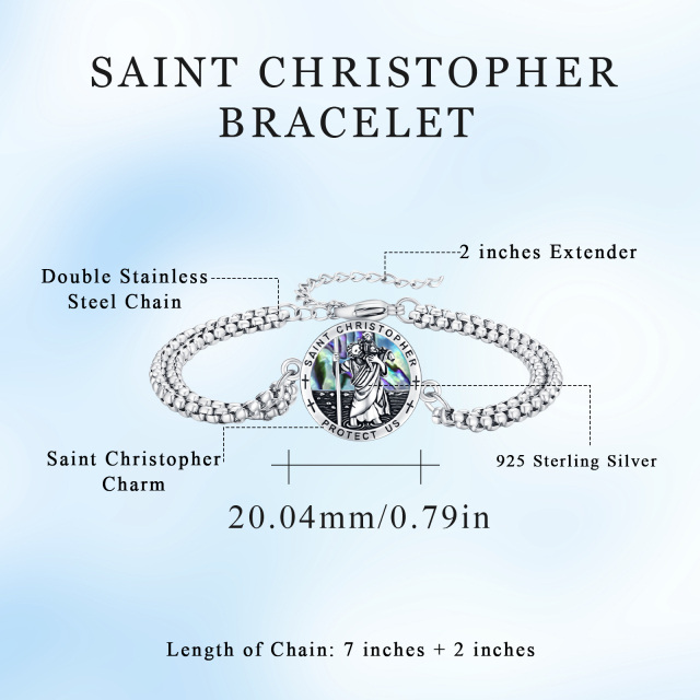 Bracelet pendentif ovale en argent sterling avec pendentif Saint Christophe en forme d'ormeau et de coquillages avec mot gravé-5