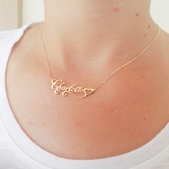 10K Gold Personalized Classic Name & Heart Pendant Necklace-1