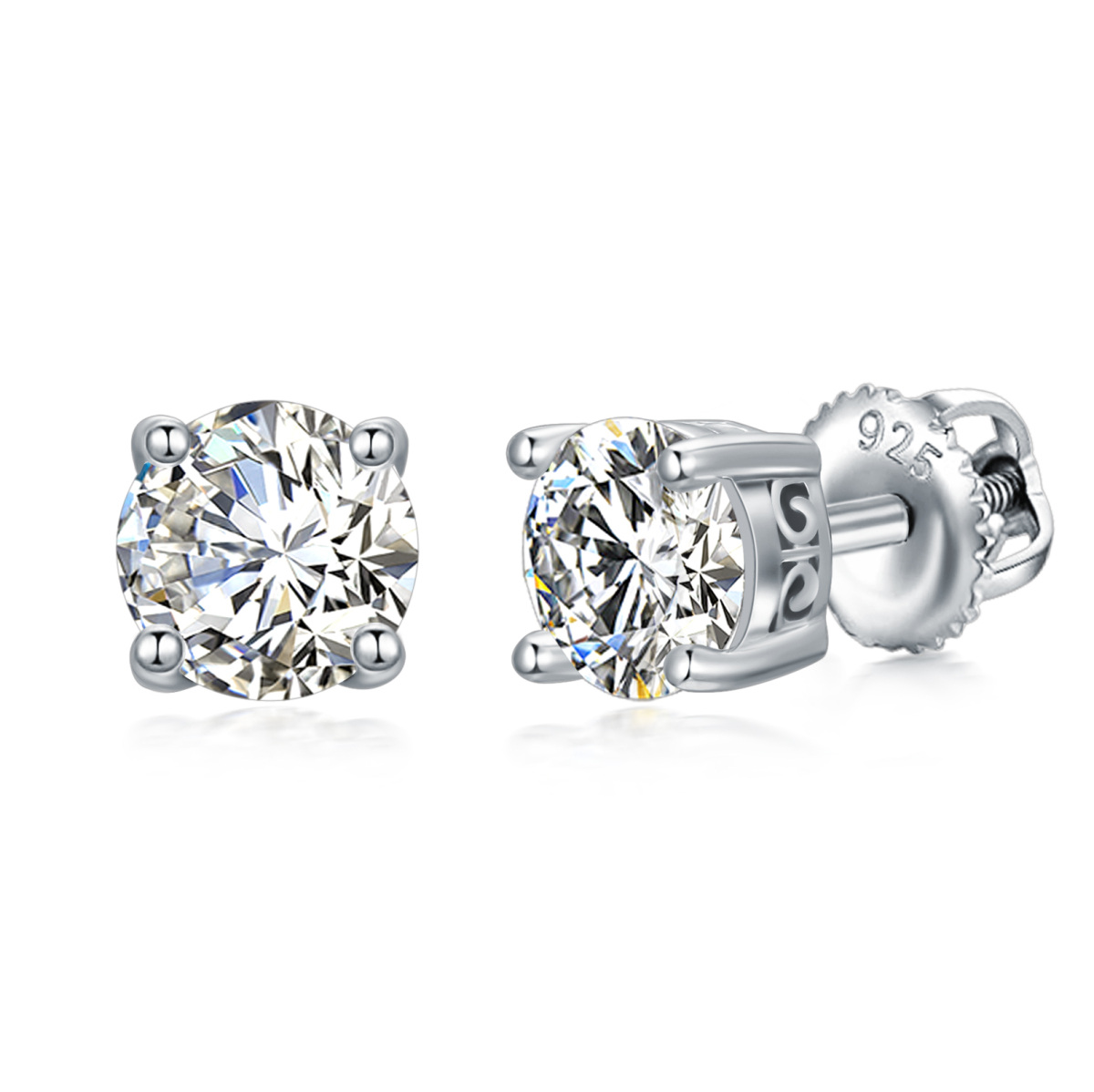 Sterling Silver 2 CT Moissanite Round Stud Earrings-1