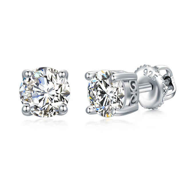 Sterling Silver 2 CT Moissanite Round Stud Earrings-2