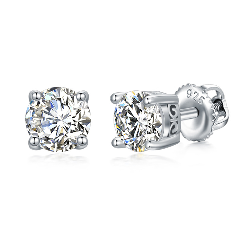 Sterling Silver 2 CT Moissanite Round Stud Earrings