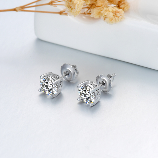 Sterling Silver 2 CT Moissanite Round Stud Earrings-3