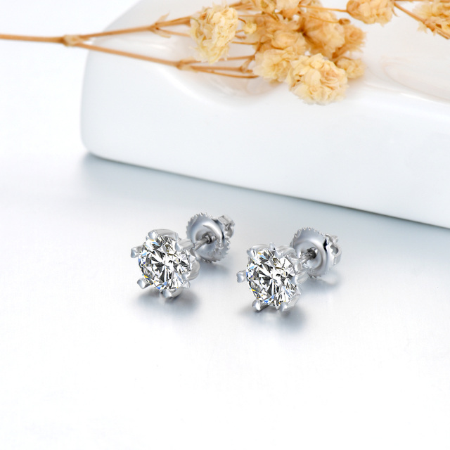 Boucles d'oreilles en argent sterling 2 CT Circular Shaped Moissanite Round Stud Earrings-3