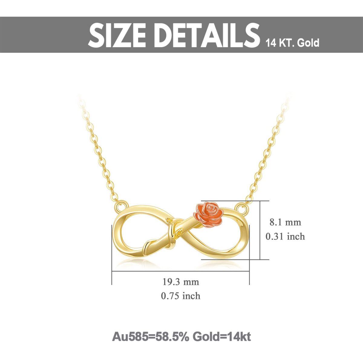 14K Gold & Rose Gold Rose & Infinity Symbol Pendant Necklace-5