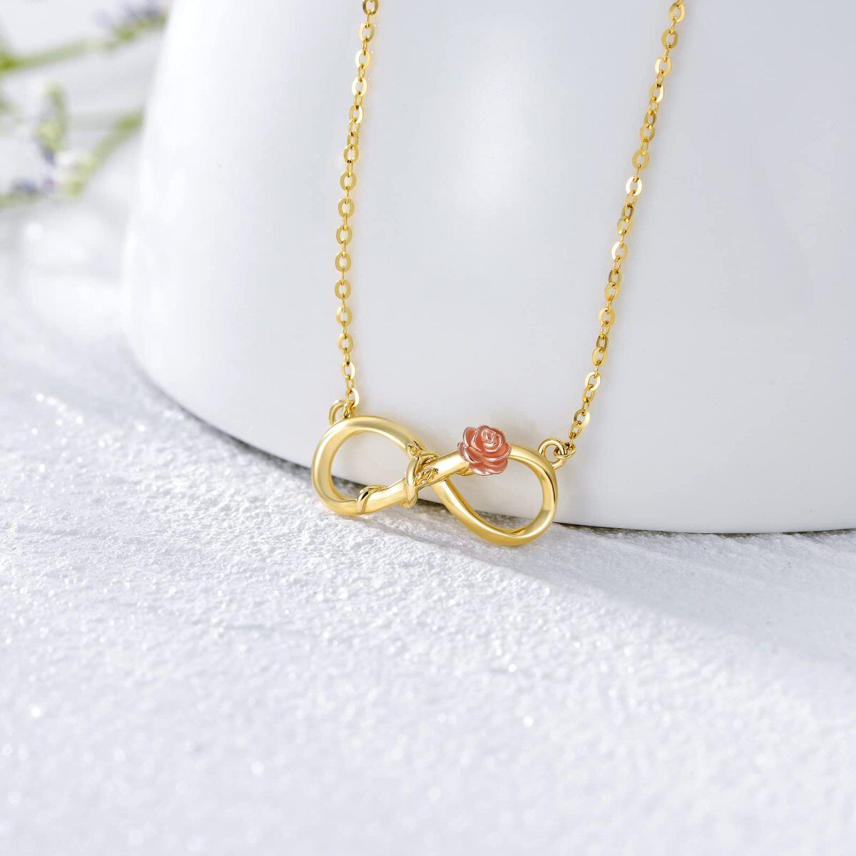 14K Gold & Rose Gold Rose & Unendlichkeit Symbol Anhänger Halskette-3