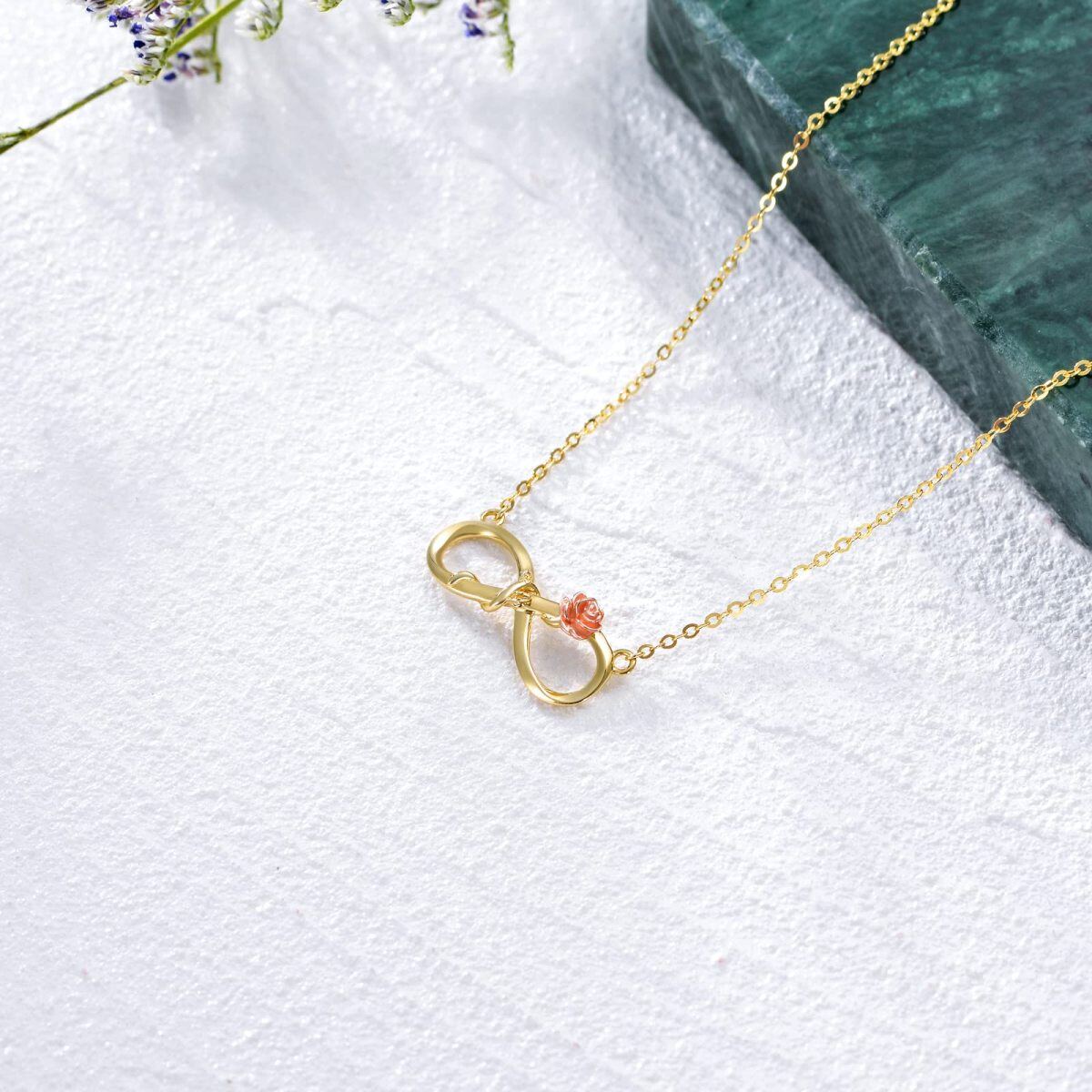 14K Gold & Rose Gold Rose & Infinity Symbol Pendant Necklace-4