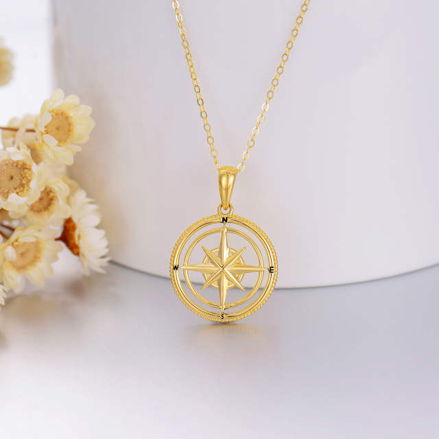14K Gold Compass Pendant Necklace with Initial Letter E & with Initial Letter N & with Initial Letter S & with Initial Letter W-3