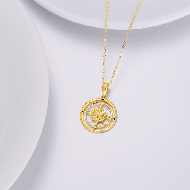 14K Gold Compass Pendant Necklace with Initial Letter E & with Initial Letter N & with Initial Letter S & with Initial Letter W-4