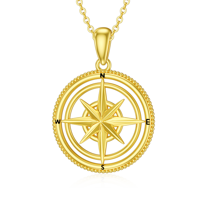 14K Gold Compass Pendant Necklace with Initial Letter E & with Initial Letter N & with Initial Letter S & with Initial Letter W-0