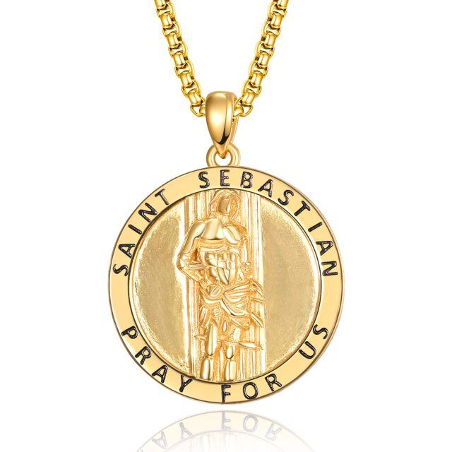 Sterling Silver with Yellow Gold Plated San Sebastian Pendant Necklace with Engraved Word for Men-3