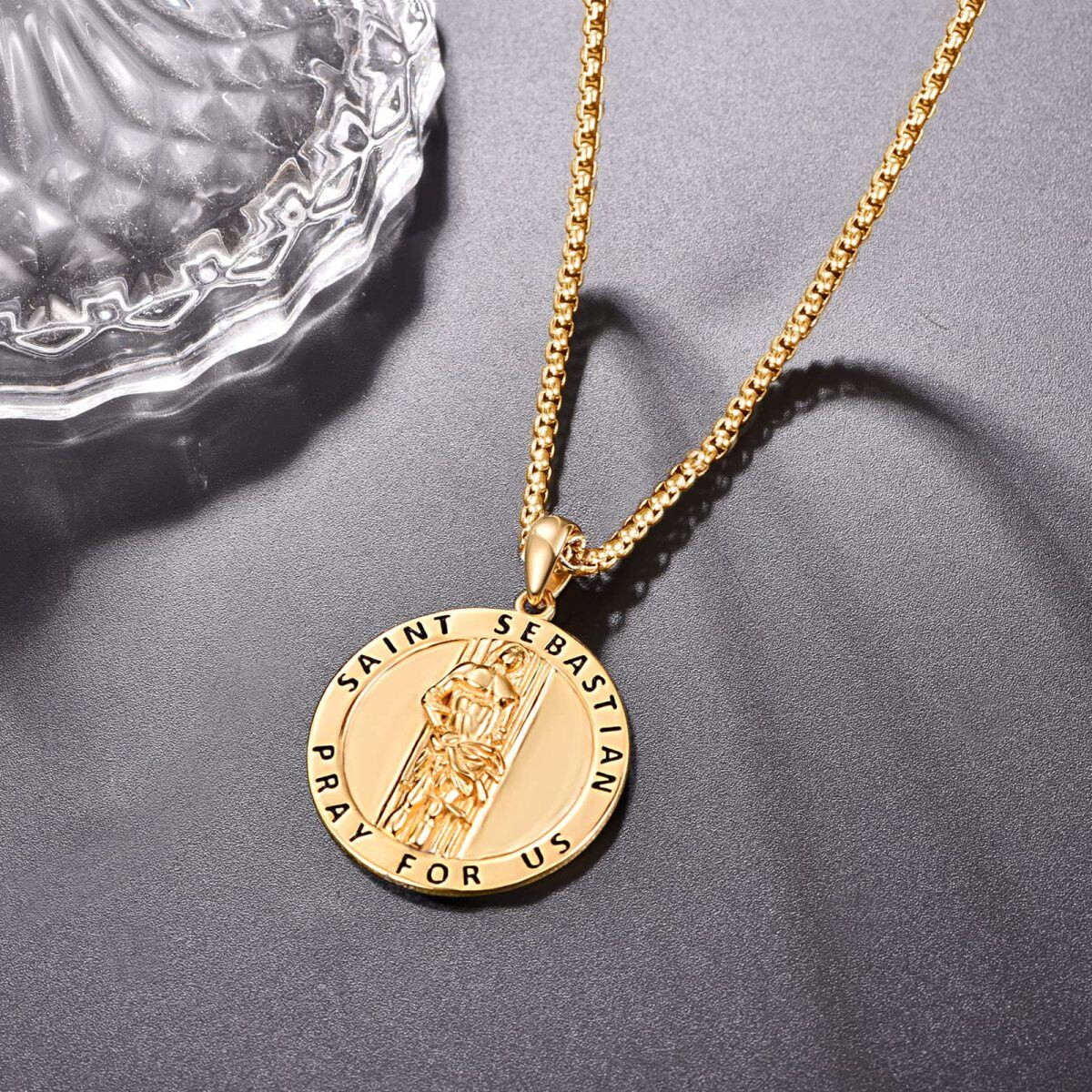 Sterling Silver with Yellow Gold Plated San Sebastian Pendant Necklace with Engraved Word for Men-4