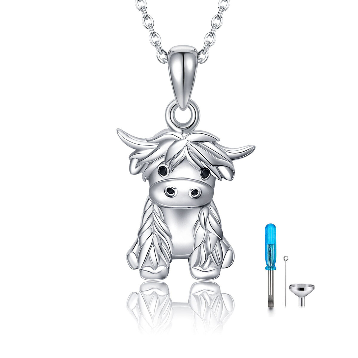 Sterling Silver Highland Cow Urn Necklace for Ashes-1