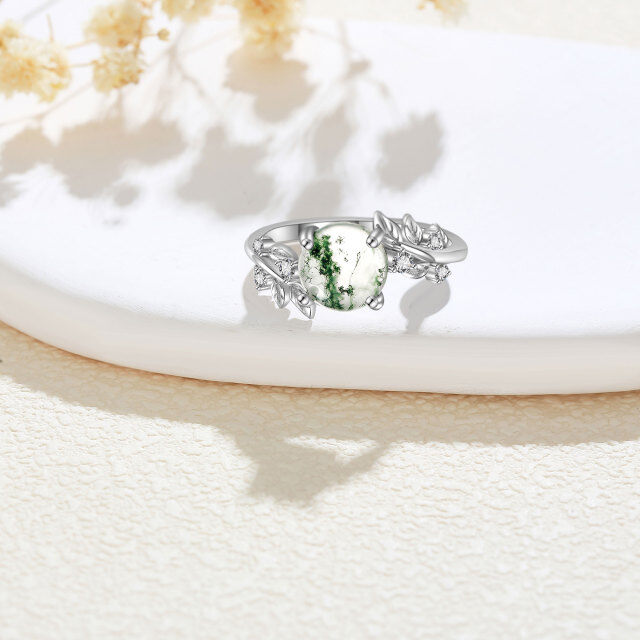 Anel de noivado de prata esterlina com folhas de ágata musgo-3