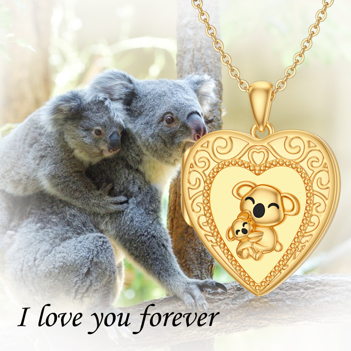 10K Gold Koala Personalized Photo Locket Necklace-7