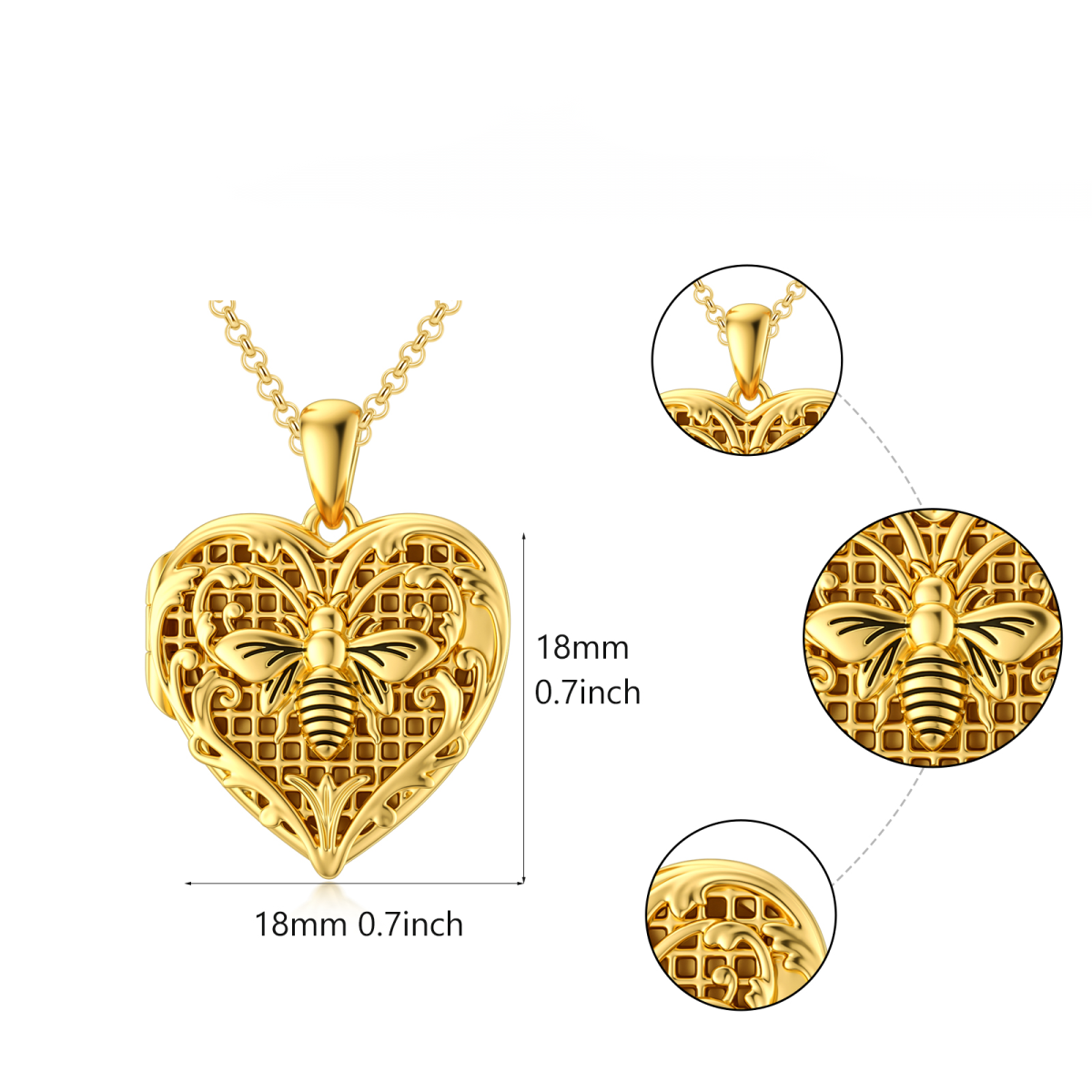 Sterling Silver with Yellow Gold Plated Bees Personalized Photo Locket Necklace-6