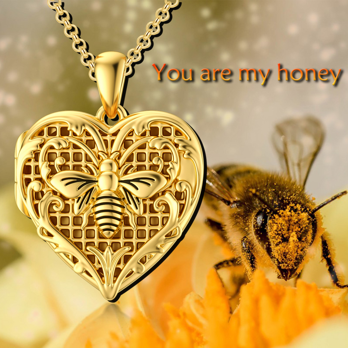 Collar con colgante de abejas chapado en oro amarillo de 10 quilates-7