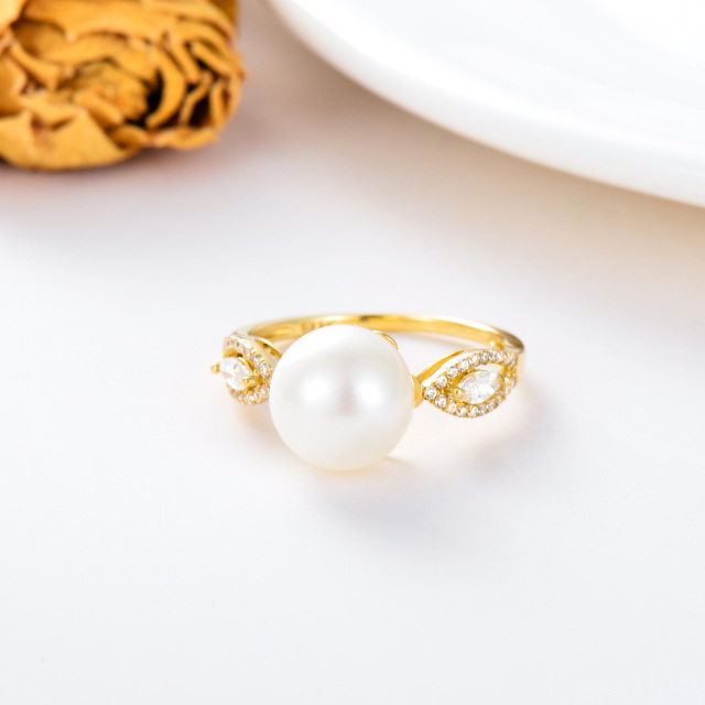 10K Gold Round Pearl Round/Spherical Ring-2