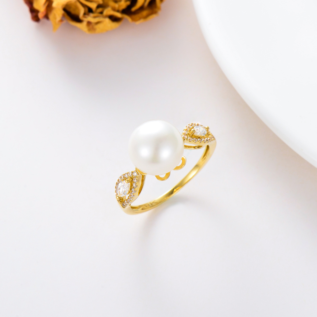 10K Gold Round Pearl Round/Spherical Ring-4