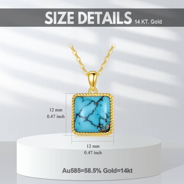 14K Gold Prinzessin-Quadrat geformt Türkis Anhänger Halskette-5