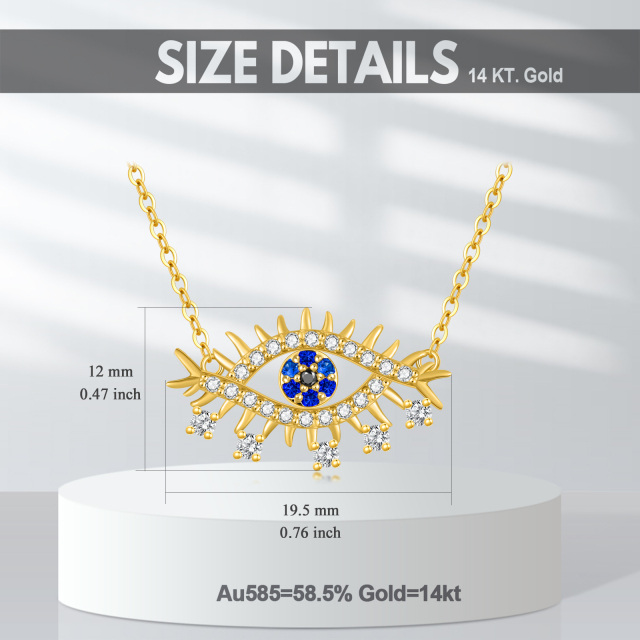 14K Gold Round Cubic Zirconia Devil's Eye Pendant Necklace-4