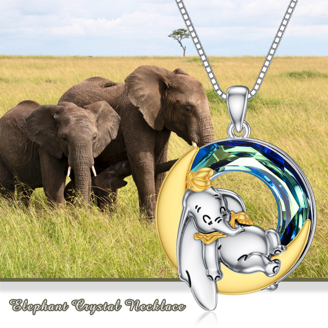 Sterling Silber runder Elefant Kristall-Anhänger Halskette-2