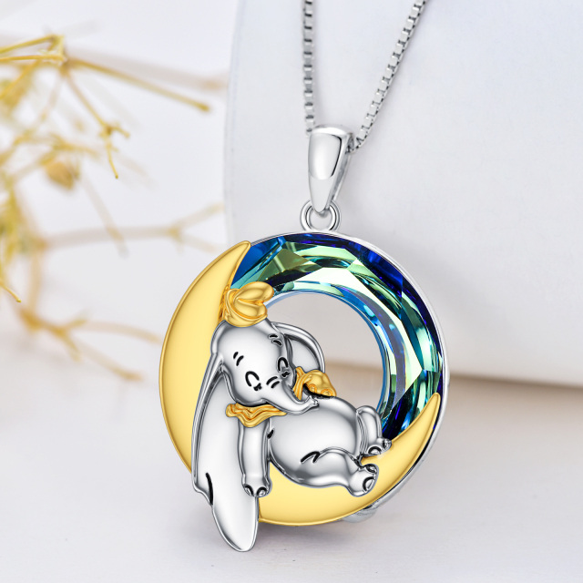 Sterling Silver Round Elephant Crystal Pendant Necklace-3
