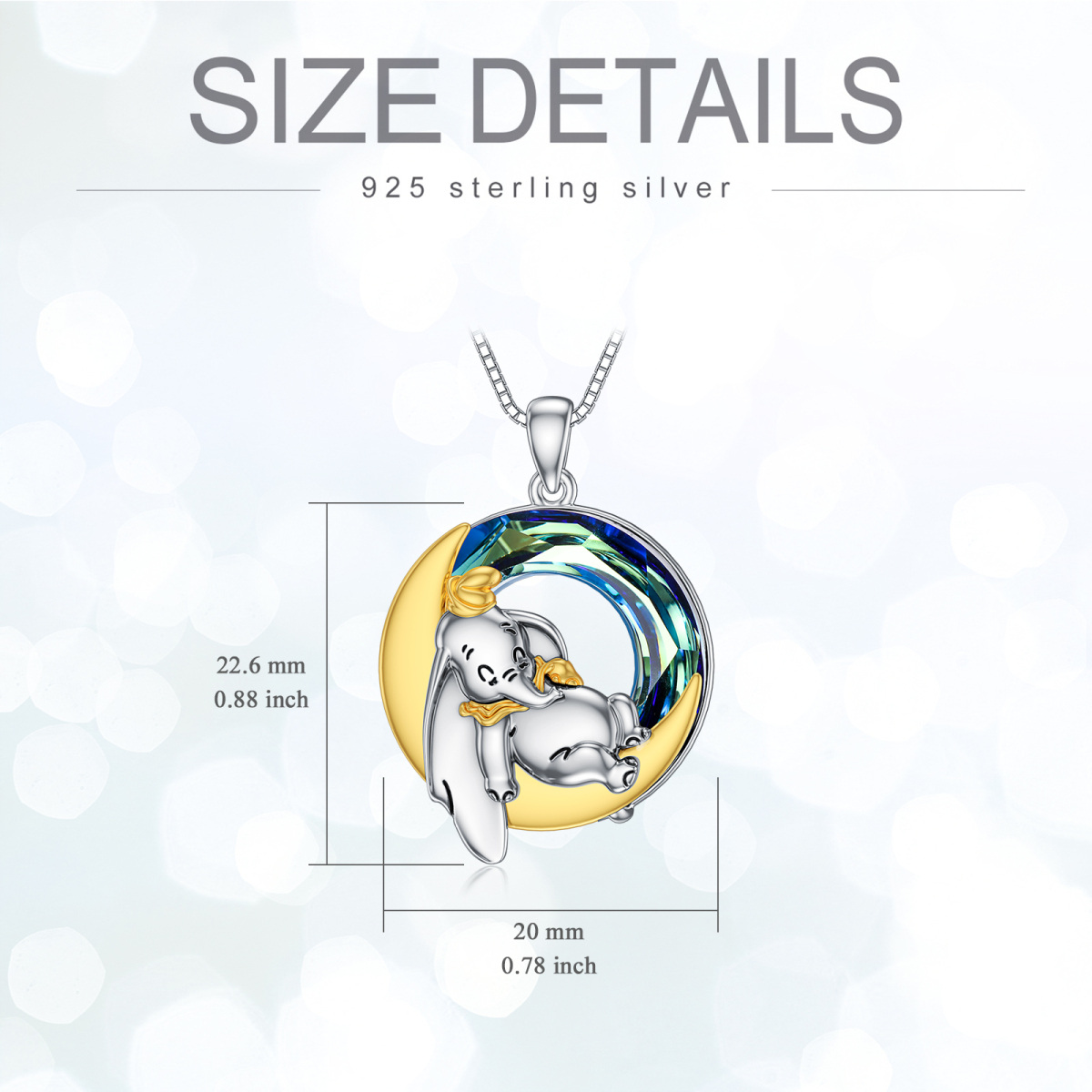 Sterling Silber runder Elefant Kristall-Anhänger Halskette-6