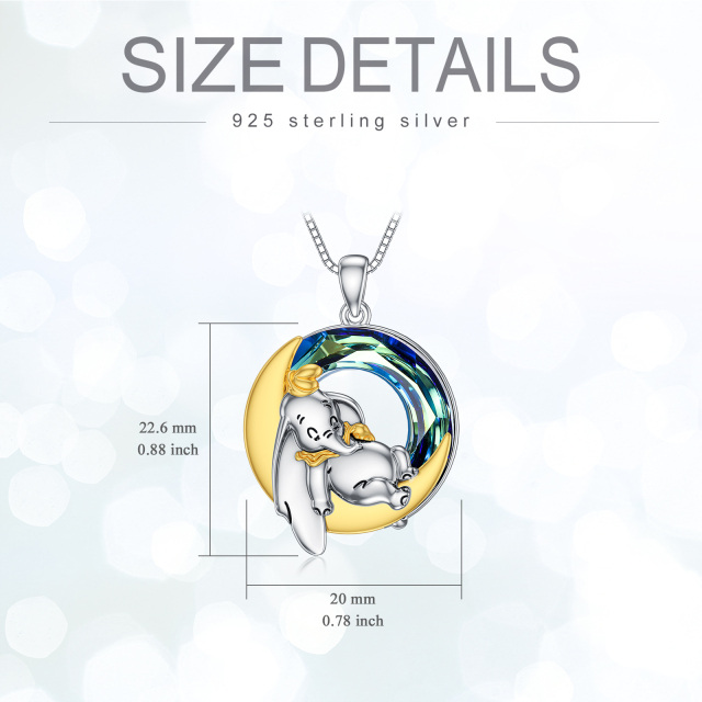 Sterling Silver Round Elephant Crystal Pendant Necklace-5