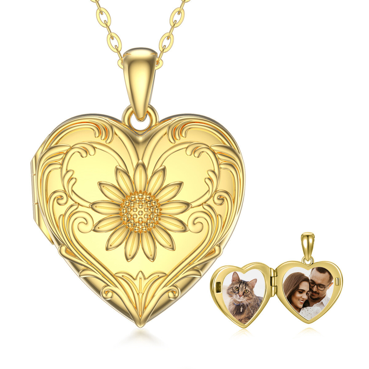 10K Gold Sonnenblume Personalisierte Foto Medaillon Halskette-1