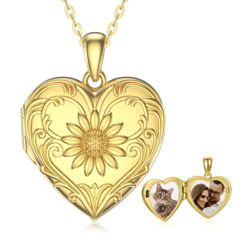 10K Gold Sonnenblume Personalisierte Foto Medaillon Halskette