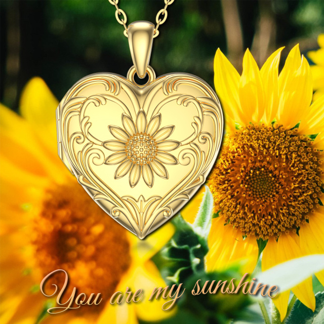 10K Gold Sunflower Personalized Photo Locket Necklace-5