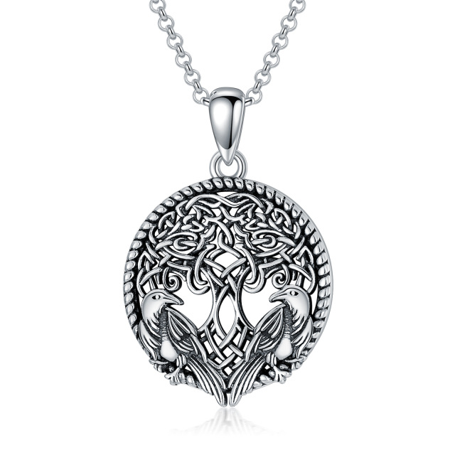 Collier en argent sterling avec pendentif arbre de vie rond plaqué noir-0