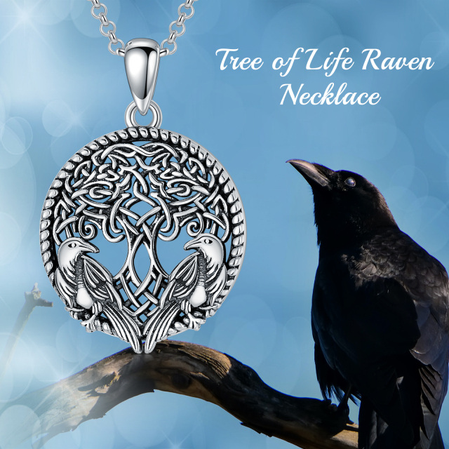 Sterling Silver with Black Plated Round Tree Of Life Pendant Necklace-2