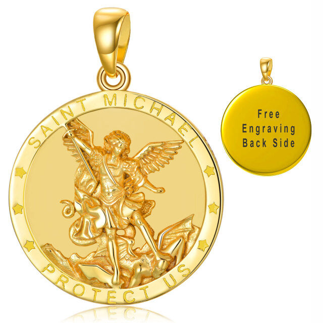 Collier avec pendentif en or 10K en forme de pièce de monnaie Saint Michel-0