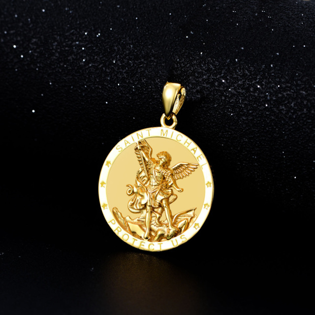 10K Gold Saint Michael Coin Pendant Necklace-2