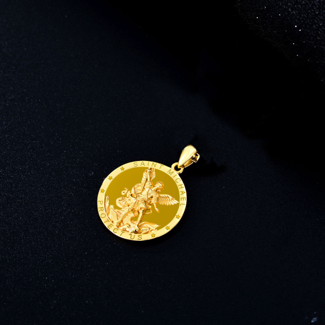 10K Gold Saint Michael Coin Pendant Necklace-3