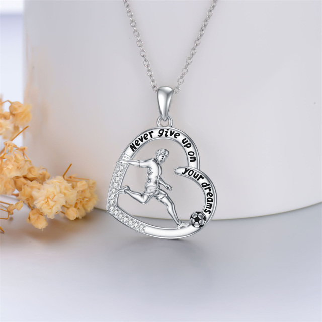 Collier en argent sterling avec pendentif ballon de football et coeur en zirconium cubique-4