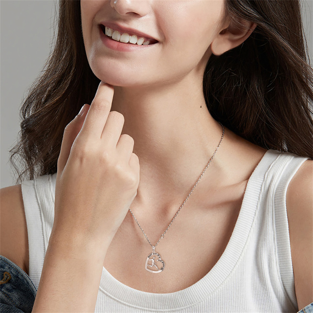 Sterling Silver Round Cubic Zirconia Football & Heart Pendant Necklace with Engraved Word-2