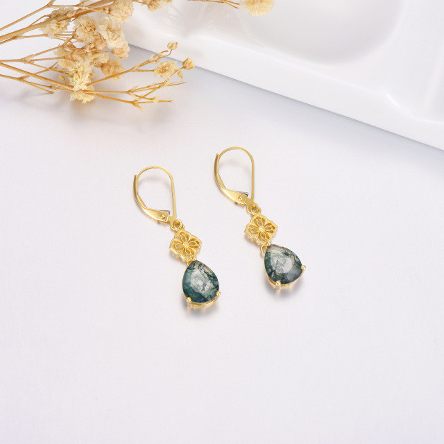 14K Gold Solid Natural Moss Agate Earrings For Women Real Gold Jewelry-2