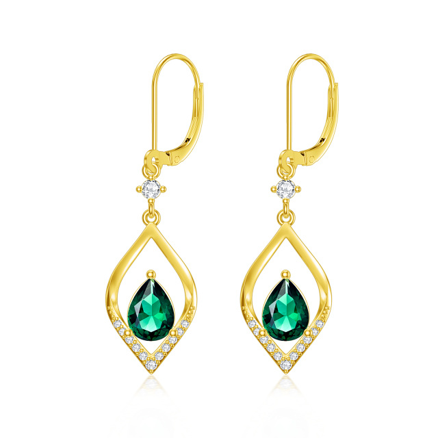 14K Gold Zircon Drop Shape Lever-back Earrings-2