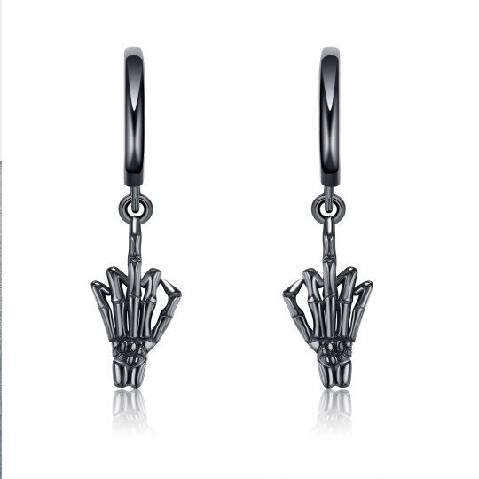 Pendientes colgantes con forma de mano de calavera en plata de ley con rodio negro