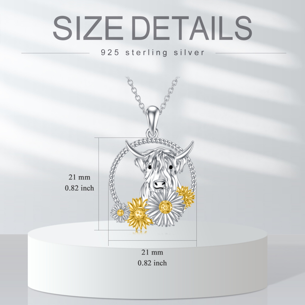 Sterling Silber zweifarbig Highland Kuh & Sonnenblume Anhänger Halskette-6